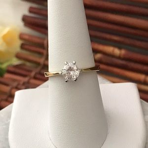 Avon Gold Plated Brilliant Solitaire Ring Size 8